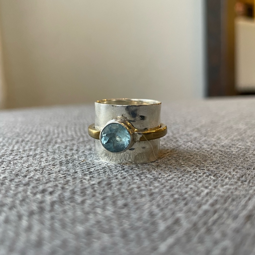 Sterling and Gold Blue Gem Ring